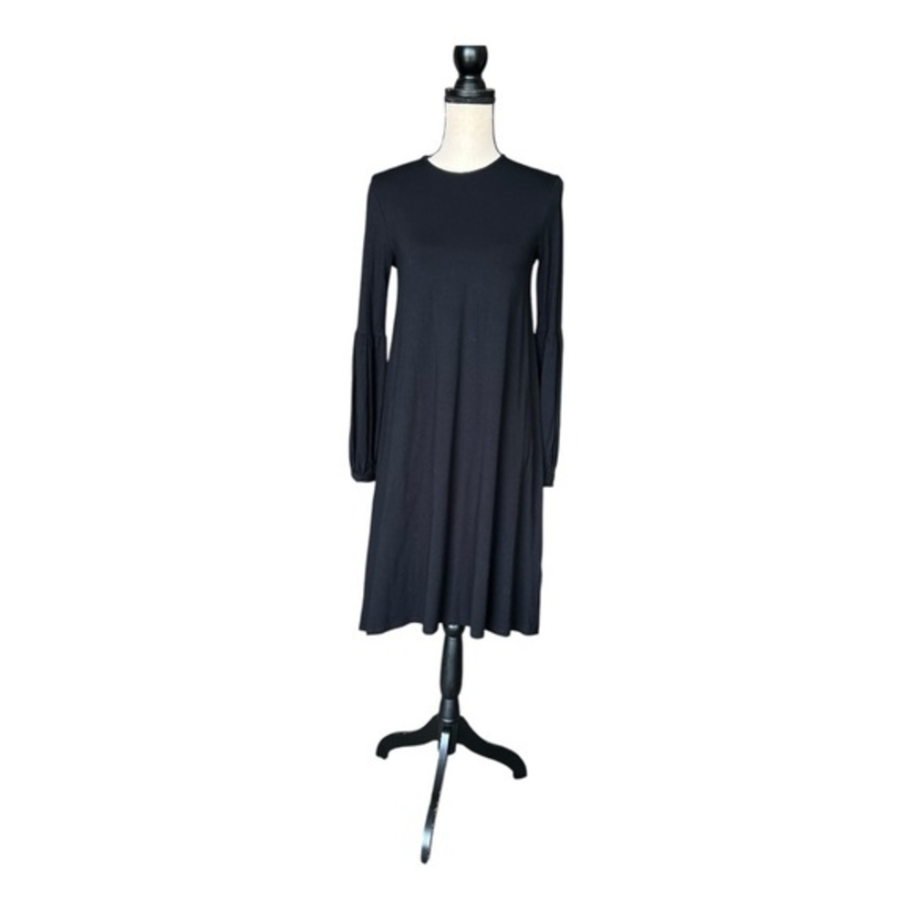 Pashmina Black Bishop Sleeve A-Line Midi Dress Size S